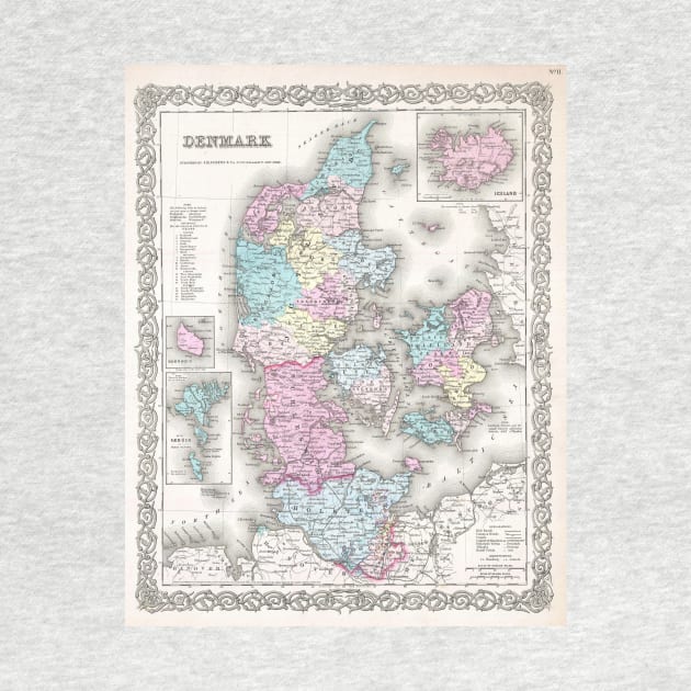 Vintage Map of Denmark (1855) by Bravuramedia